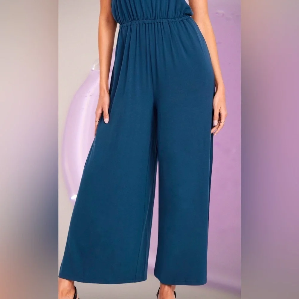 NWTS🦋GAP OLD NAVY LG🦋WAIST DEFINED HALTER STYLE JUMPSUIT FITTED BODICE WIDE LEG - Picture 11 of 15